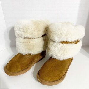 Sugar Napoleon Pastry Faux Suede and Teddy Fur Trimmed Rounded Toe Winter Boots